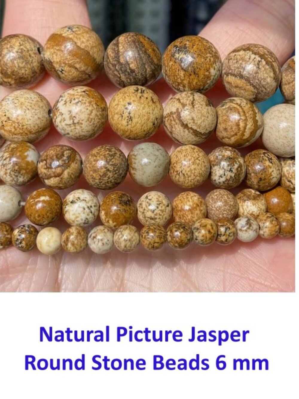 Natural Picture Jasper Round Stone Beads 6 mm